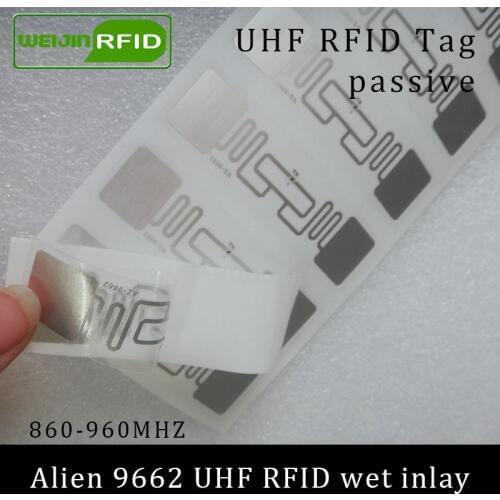 UHF RFID tag sticker Alien 9662 wet inlay 915mhz 900 868mhz 860-960MHZ Higgs3 EPCC1G2 6C smart adhesive passive RFID tags label