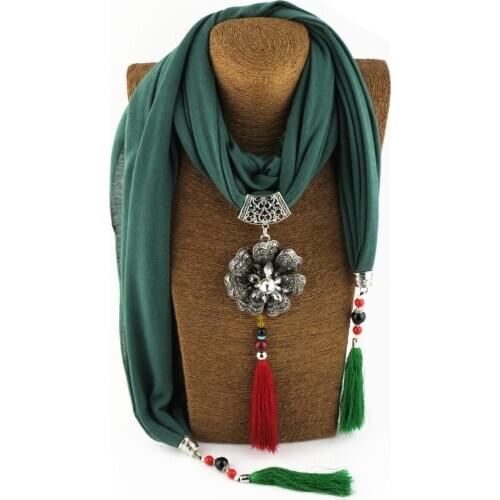 Lady cotton scarf women foulard pendant jewelry mujer shawls scarf fringe long hijab scarfs necklace alloy shawl accessories
