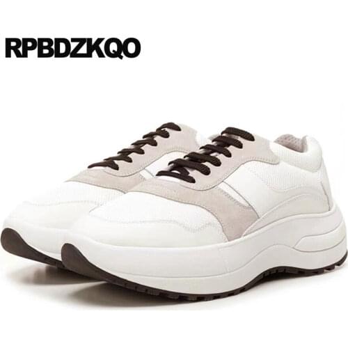 Mesh 2021 Breathable Lace Up Thick Sole Trainers Women Chic Harajuku Creepers Platform Shoes White Sneakers Elevator Round Toe