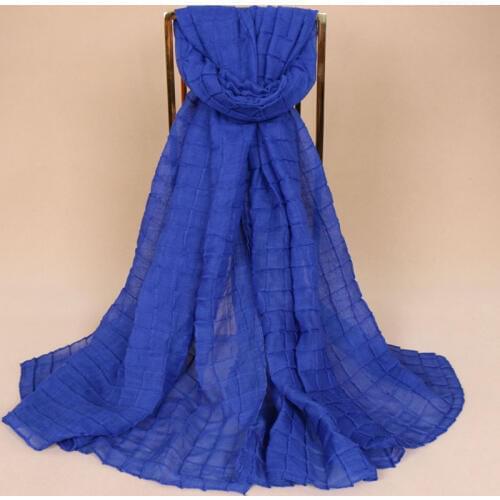 2020 Women Fashion Plain Solid Color Plaid Crinkle Viscose Shawl Scarf Wrinkle Muffler Headband Wrap Sjaal Muslim Hijab 180*85Cm