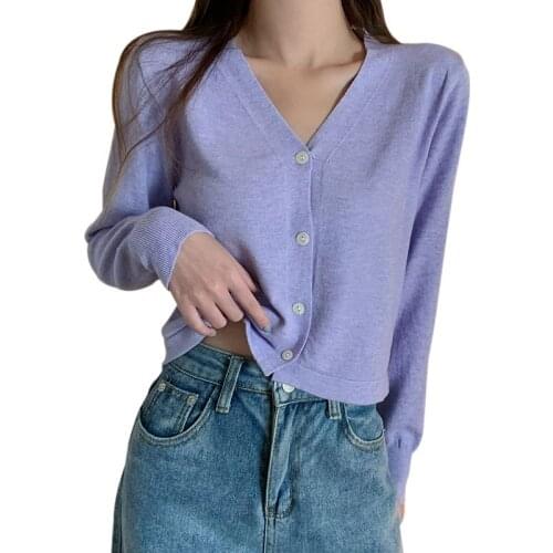 Women long sleeve cropped cardigan cardigan Korean button knitted Sweater Streetwear winter clothes women