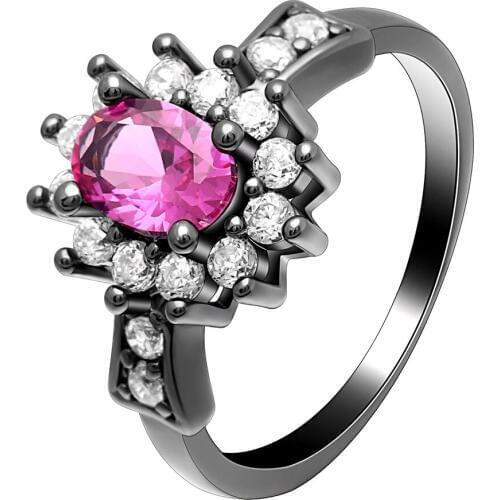 New Fashion Rose Red Austrian Crystal Flower Finger Rings for Women Black Gold Color Party Engagement Rings Jewelry