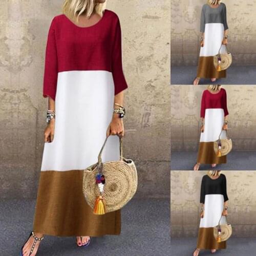 2021 Contrast Color O-Neck Ladies Dress Patchwork Leisure Wear Short Sleeve Casual Pajamas For Women