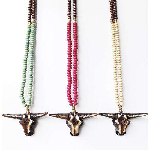 Boho vintage necklace artificial cow bone tauren skull pendant women long necklace punk american western glamour women necklace