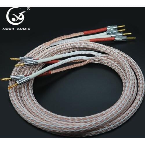 1pair XSSH audio Hi-end DIY HIFI Gold Rhodium Plated Y spade to banana plug 12TC 24 core OFC Pure Copper Speaker Cable Cord Wire
