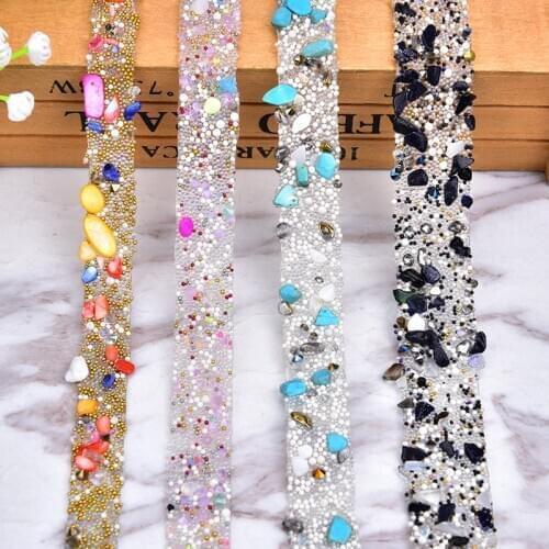 1 Yard/Lot Hot Fix Rhinestone Trim Colorful Stone Ribbon Wedding Decoration Bridal Applique 1-2cm Width DIY Accessories Grament