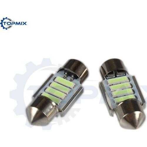 10PCS/Lot Super Bright 31mm 7020 festoon SMD 4LED Canbus Error Free Car LED Dome Light Bulbs Ice Blue / White Festoon Light 12V