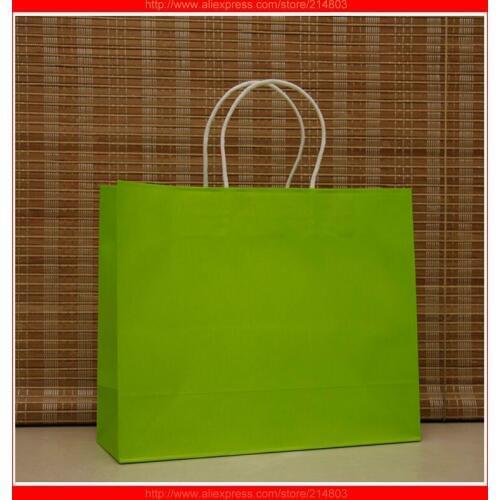 150pcs/lot) size W32xH26xD12cm green color kraft paper bags with custom logo