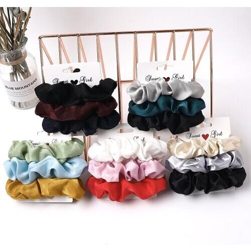 3Pcs/Set Women Hair Scrunchie Solid Color Leopard Small Fresh Headwear Ponytail Holders Elastic Scrunchie Girls Hair Accessoires