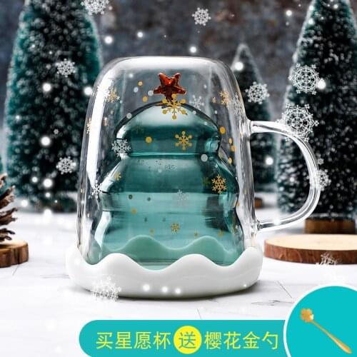 300ML Double Layered Anti Scald Glass Christmas Tree Starry Sky Coffee Mug Thermal Insulation Breakfast Milk Cup Childrens Gift
