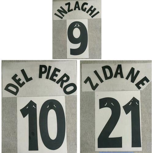 9798 Retro Nameset #10 Del PIERO #21 ZIDANE #9 INZAGHI Nameset Printing Soccer Patch Badge
