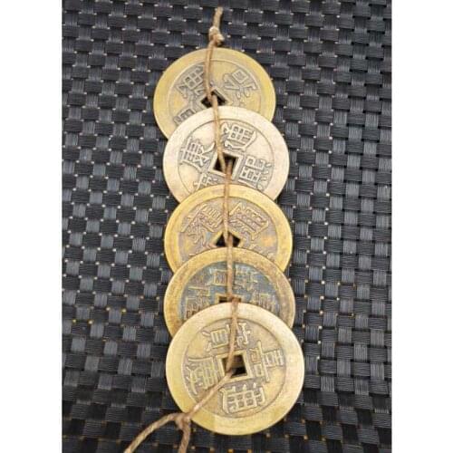 Archaize Five Emperors' Coins Wealth Pendant Good Luck Wealth Geomantics Fengshui Office and Home Decoration