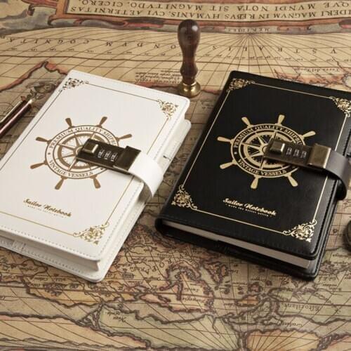 B6 Notebook with Password Lock Vintage Diary Notepad Line Blank Travel Agenda Planner Organizer Handbook