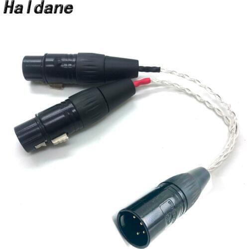 Free Shipping Haldane 8 Cores 7N OCC Silver Plated 4-pin XLR Female to 2x 3-pin XLR Male Balanced cable Headphone Audio Adapter
