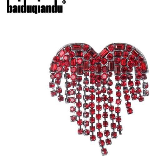 Baiduqiandu New Arrival Crystal Tassel Red / Clear Heart Brooch Pins Fashion Women Clothing Jewelry Accessories
