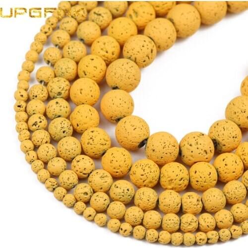UPGFNK Natural Stone Yellow Rubber Volcanic Lava beads Round Spacer Loose beads for Jewelry making DIY bracelet 4 /6/8/10/12MM