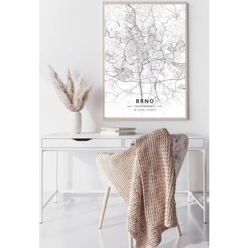 Czech Republic City World map Brno Prague black and white map poster print unframe poster office decoration