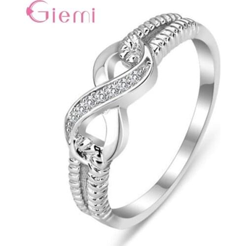 Hot Sale Genuine 925 Sterling Silver Round Finger Rings For Women Girls Engagement Wedding Figure 8 Shape Rings Jewelry