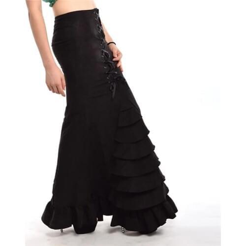 Gothic Punk Mermaid Skirt Sexy Maxi Floor Fashion Women Lace Up Ruffle Skirt Elegant Party Victorian Criss Cross