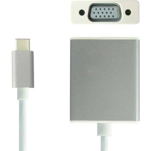 USB 3.1 Type C to VGA 1080p Adapter Cable with Silver Aluminium Case for Macbook
