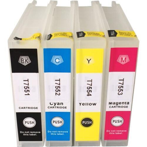 4pcs/lot T7551-T7554 refillable ink cartridge with auto reset chip for Epson workforce Pro WF-8010DW WF-8510DWF on high quality