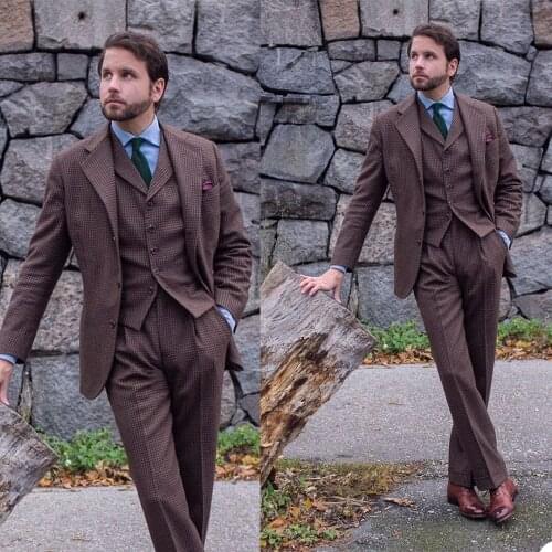 3 Pieces Men Suits (Vest + Pants + Blazer) Metro Plaid Notched Lapel Tuxedos Smart Casual Business Party Prom Streetwear Jacket
