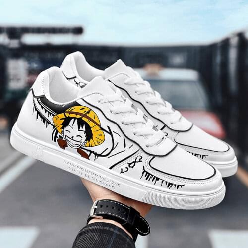 Fashion Cartoon Couple Skateboard Shoes Men Comfortable Low White Graffiti Shoes Men Breathable Anime Sneakers Male кеды аниме
