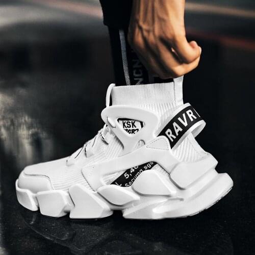 Plus Size High Top Light Weight Running Shoes Men Sneakers Man Sport Shoes Male Sock Sneakers Sports for Men White Knit GMB-0415