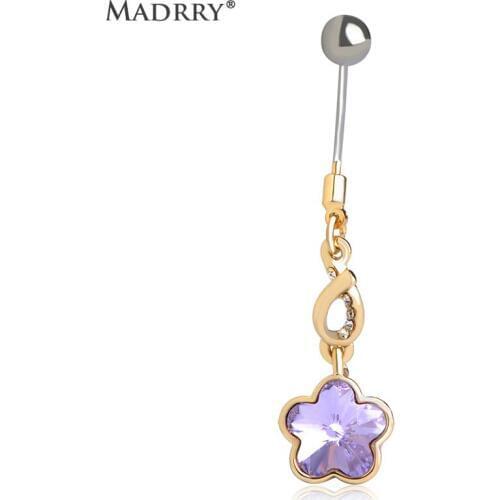 Fashion Blue Flower Pendant Belly Button Ring Rhodium Plated Helix Piercings Requintado Piercing Nombril Bikini Navel Joyas