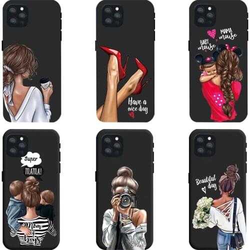 Black Fashion Girl Super Mom Baby Phone Case for iPhone 11 12 Pro Max mini 7 8 6 6S Plus X Xr Xs Max Shockproof Soft Cases Cover