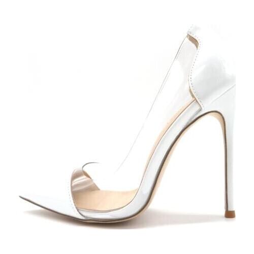 Moraima Snc White Leather PVC Patchwork High Heel Shoes Woman Sexy Pointed Toe Thin heels pumps Super High Stiletto Heels