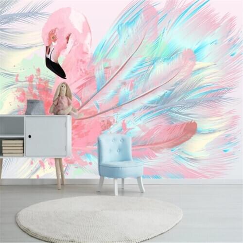 Custom Mural Wallpaper Modern Minimalist Hand Painted Flamingo Feathers Background Wall Painting