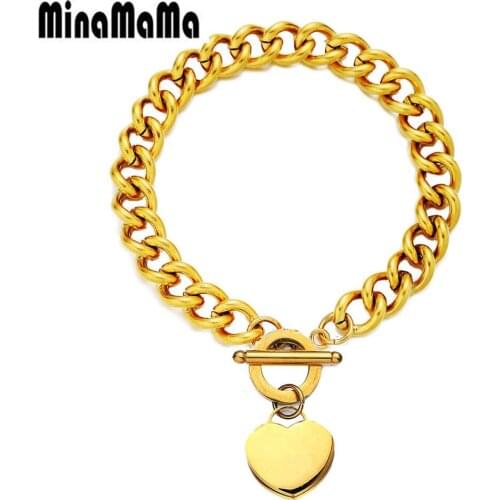 Stainless Steel Thick Mesh Chain OT Buckle Heart Bracelet For Women Girls Valentines Day Toggle Charm Bracelets