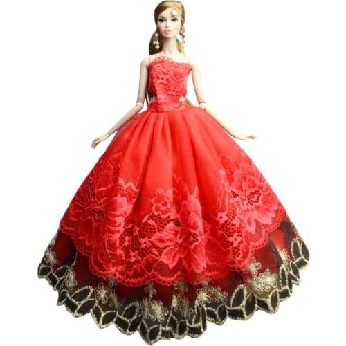 NK 1X Princess Doll Noble Red Black Border Wedding Stylish Gift Party Dress Suitable For Barbie Accessories Doll Best Girl Gift