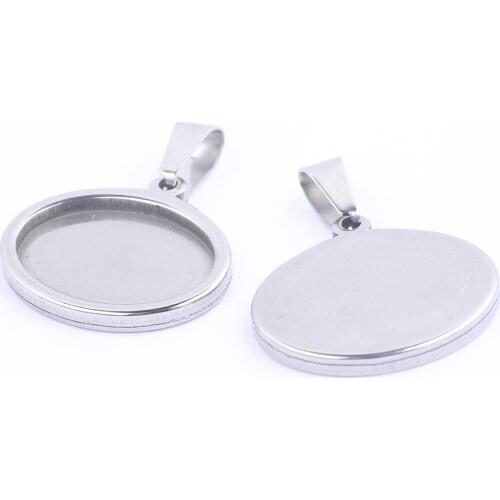 Reidgaller 5pcs stainless steel 18x25mm oval pendant cabochon base setting trays diy blank bezel necklace findings for jewelry