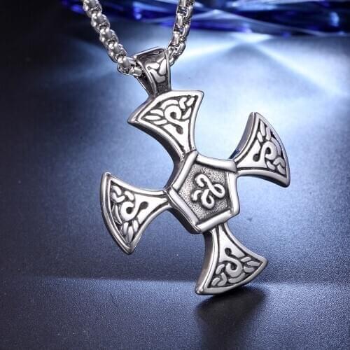 Mens Punk Jewelry Stainless Steel Necklace Retro Irish Celtics Trinity Irish Knot Cross Pendant Necklaces