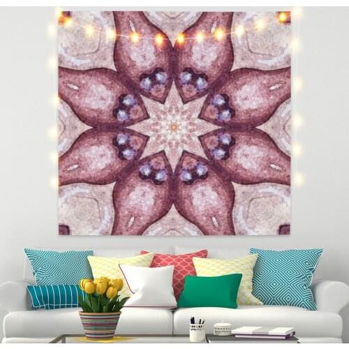 Peach Pink Indian Flower Printing Tapestry Vintage Exotic Summer Plant Nature Frame for Bedroom Photography Wall Decor