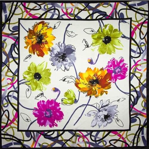 100% Silk Scarf Women Scarf Watercolor Flower Scarf Silk Bandana 2019 Hijab Middle Square Silk Scarf Wrap Luxury Gift for Lady