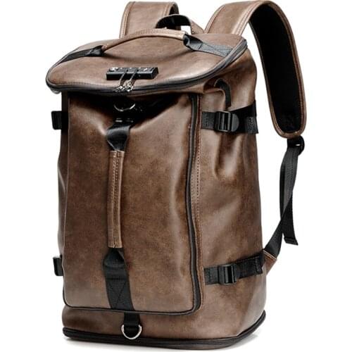 Hot Male Waterproof Backpacks 2021 New Fashion Backpack PU Leather Bookbags Mens School Bag Men Bag Functional Bags Big Capacity