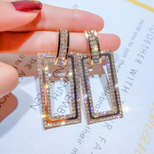 Luxury Square Crystal Earrings for Women Wedding Party Statement Earrings Hanging Fashion Womens Earrings Party Jewelry Girls