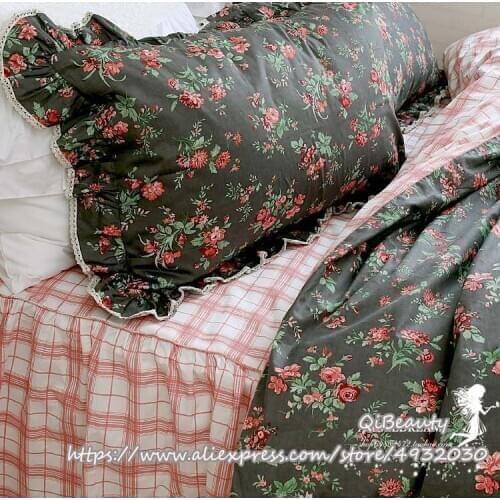 Garden Black Roses Cotton Bedding Cotton Four-Piece of Bed Skirt Twin Bedding Set Comforter Bedding Sets