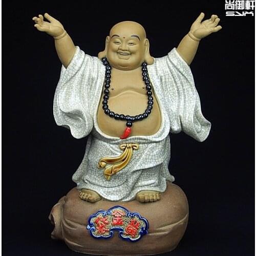 Shang Yuxuan Shiwan doll master of fine figure of Maitreya ceramic ornaments have Buddha Buddha wall crack glaze technology