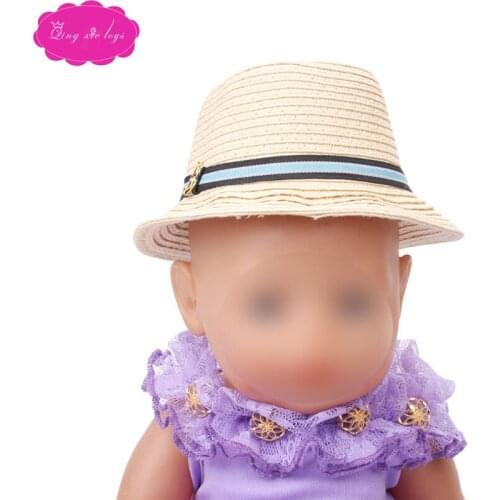 43 cm baby dolls hat accessories newborn Sun hat handmade straw hat in beige Baby toys fit American 18 inch Girls doll f499