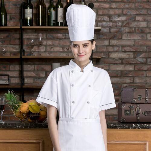 Svitania Unisex Kitchen Chef Uniform Bakery Food Service Short Sleeve Breathable Single Breasted Cook Wear Chef Jacket Waiter