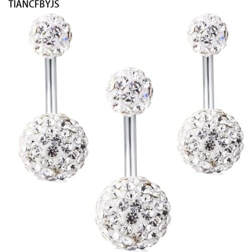 TIANCIFBYJS Double Crystal Navel Ring Surgical Steel Belly Button Rings Body Fashion Piercing Jewelry for Sexy Women Men 30pcs