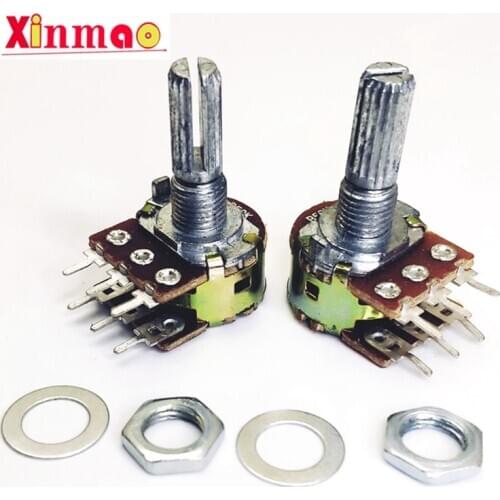 1pcs WH148 B1K B2K B5K B10K B20K B50K B100K B500K 6Pin 20mm Shaft Amplifier Dual Stereo Potentiometer 1K 2K 5K 10K 50K 100K 500K