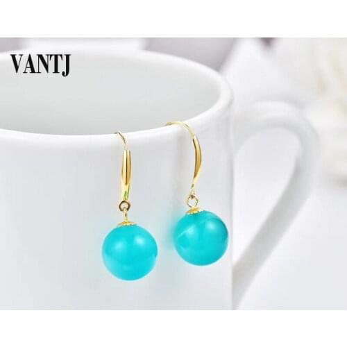 VANTJ 100% Natural Amazonite Drop Earrings Real 18k White Gold AU750 Fine Jewelry For Wedding Party Women Lady Gift
