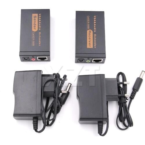 High Quality 1pcs 100M 328ft VGA Video Audio Extender Over Single RJ45 CAT5e/6 1080P Extension adpater Lightning protection
