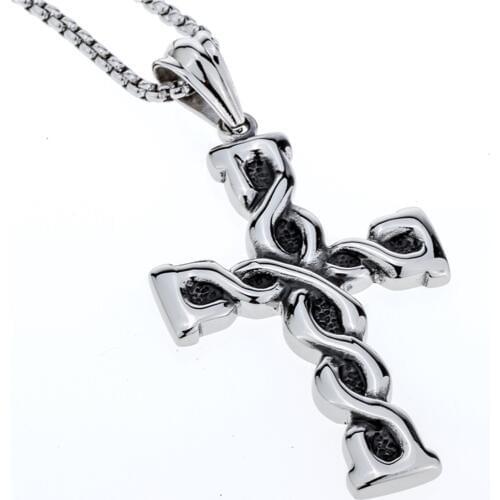 Yacq cross necklace pendant W chain stainless steel biker jewelry gifts for men dad boyfriend him silver color dropshipping E031