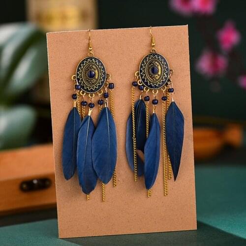 Womens Earrings Trend Vintage Long Tassel Feather Dangle Bohemian Accessories Pendant Rave Party Women Jewelry Earring